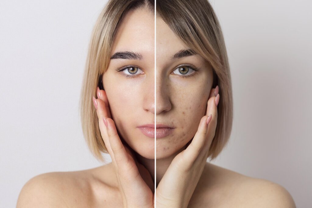 Before and after using Rovamin acne cream